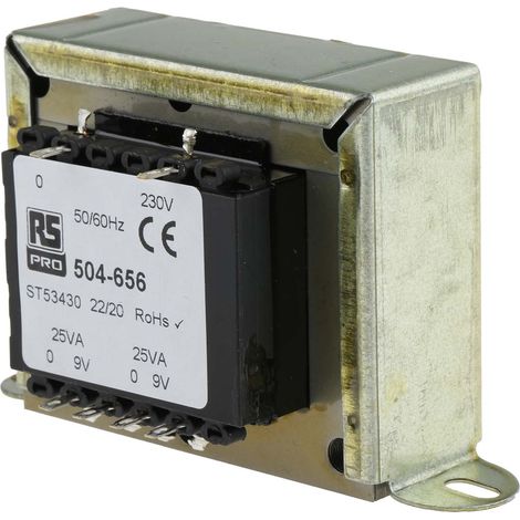 Transformateur à montage sur châssis, Vin 230V c.a., Vout 9V c.a., 2 sorties, 50VA ( Prix pour 1 )