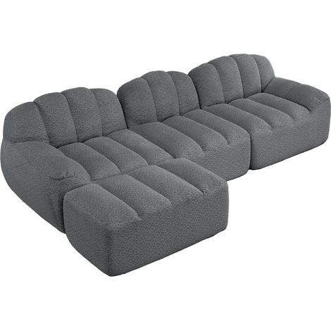CHICFURN Divano modulare a L 288x165x79 cm grigio in tessuto, 1 pouf, senza montaggio (1/5)