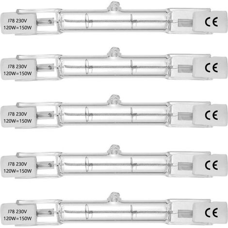 Confezione da 5 lampadine alogene T3 R7S da 120 W, 230 V, 78 mm, bianco caldo 2800 K