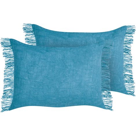 Conjunto de 2 cojines rectangulares con flecos 35 x 50 cm azul Maba