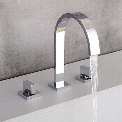 Separate 3-hole basin mixer set – brass body – two-handle design, model B silver (1/2)