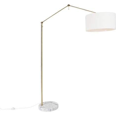 QAZQA Diseño Lámpara de pie moderna dorada con pantalla blanca 50 cm regulable - Editor Acero /Textil Alargada Adecuado para LED Max. 1 x 60 Watt