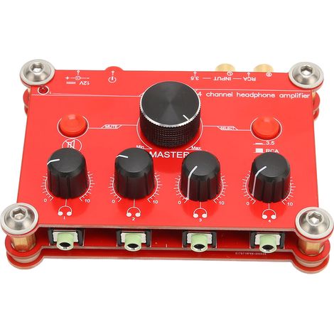 Amplificateur Casque 4 Canaux Rouge Contrôle Volume Indépendant Module Ampli Audio Prise UE 100-240V (1/5)