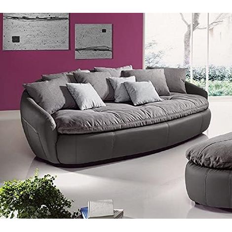 My Brand Germanvox Megasofà Aruba, Mega Divano Moderno strutta ecopelle grigia, seduta e cuscini in tessuto L.238 P.140 H.80 cm. Cuscini arredo inclusi