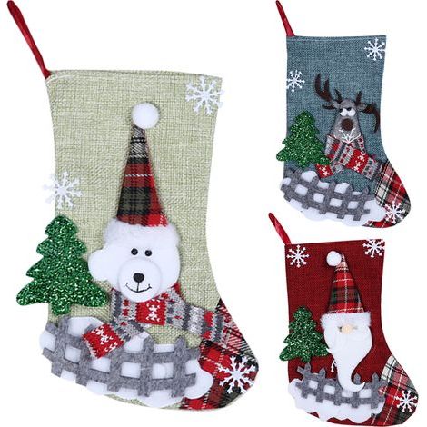 Ensemble de 3 bas de Noël, décorations de sapin de Noël avec rennes et ours, sacs cadeaux de Noël (1/5)