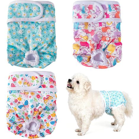 Lot de 3 Couches pour Chien Femelle Réutilisables, Couche Chien Chaleurs avec Fermeture Forte et Flexible, Culotte Menstruelle Chien Absorbante et Lavables, Incontinence et Dressage (1/5)