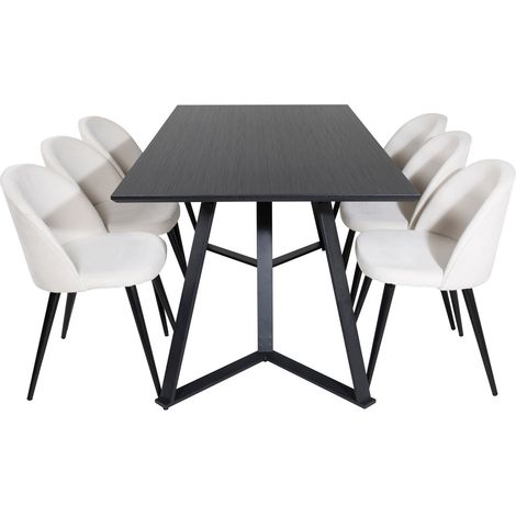 MarinaBLBL Essgruppe Esstisch schwarz und 6 Velvet Esszimmerstühle Samt beige, schwarz.