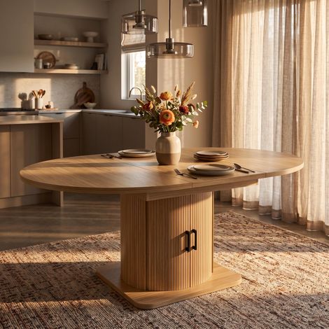FurnitureR Dark Wood Square Dining Table 118 to 158cm with Metal Handle (1/5)