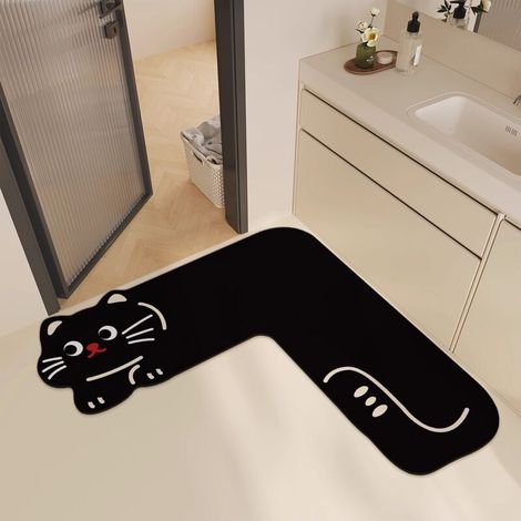 Tapis Absorbant Forme L pour Porte Cuisine Salle de Bain Antiglisse Facile Nettoyer 90x90cm