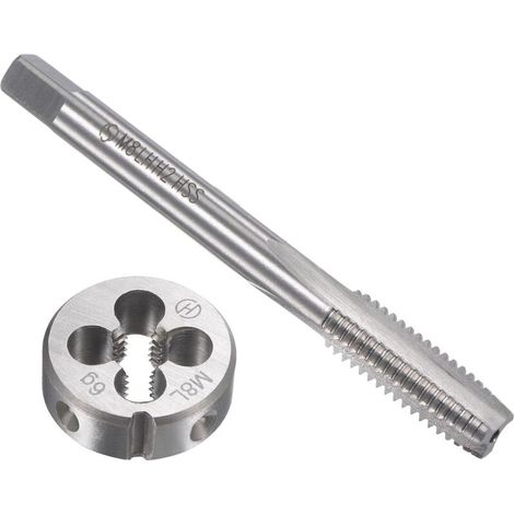 sourcing map M8 x 1.25mm Metric Left Hand Thread Tap Set HSS Machine Thread Screw Tap with Alloy Tool Steel Round Thread Die
