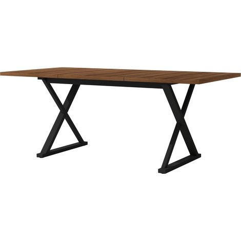 Mesa de comedor moderna 180 x 90 x 75 cm en MDF efecto nogal con patas de metal negro (1/5)