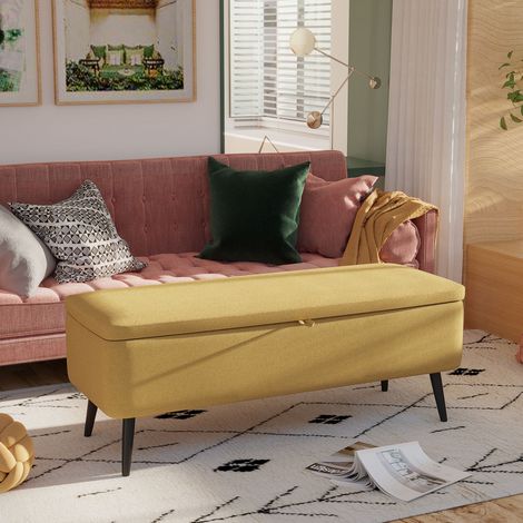 Établi Rangement Table Basculante Pieds Chambre Entrée Salon Mobilier Intérieur Acier Jaune 101x38,5x44,5cm