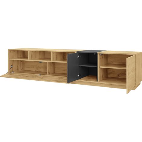 Mobile TV 200 cm nero grigio effetto legno con vani aperti e passacavi HOMVRA (1/5)