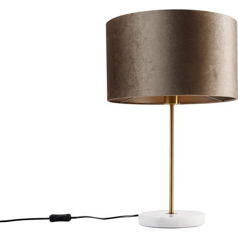 Tischleuchte Messing mit Samtschirm Taupe 35cm - Kaso