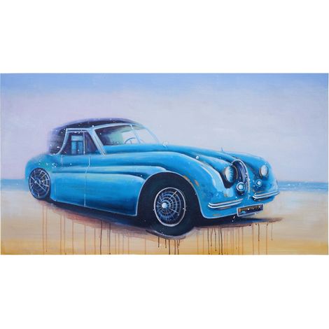 Tableau à l'huile, voiture ancienne, peint à la main à 100%, toile de décoration murale XL - 140x80cm (1/5)