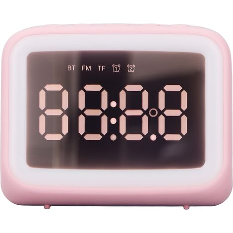 Réveil, radio, lecteur de musique par carte TF, veilleuse LED, 2 niveaux de luminosité, miroir, réveil électronique adapté à la chambre et au bureau, rose.