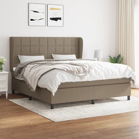 Sommier à lattes de lit avec matelas Taupe 160x200 cm Tissu (1/5)