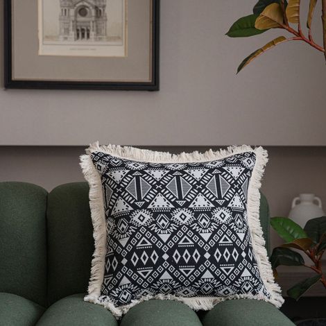 Yamanqi Yun Amerikanisches Jacquard-Sofakissen, mehrfarbig, Bettkissen, Wohnzimmerkissen, Stuhlkissen, kernloses Autokissen (weißer Kissenbezug mit besticktem schwarzem Logo, 60 x 60 cm) (1/5)