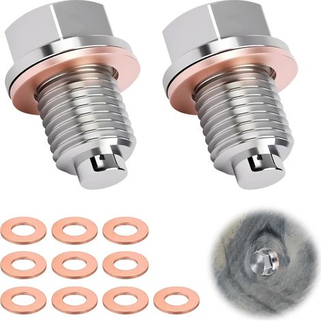 2 Pcs Bouchon de Vidange Magnétique, Boulon de Carter d'Huile Universel en Acier Inoxydable M14x1.5 avec 10 Joints d'Étanchéité en Cuivre pour Moteur de Voiture et Moto (1/5)