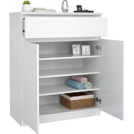 Dmora Sideboard mit Türen und einer Schublade, weiß glänzend, 80 x 100 x 41 cm