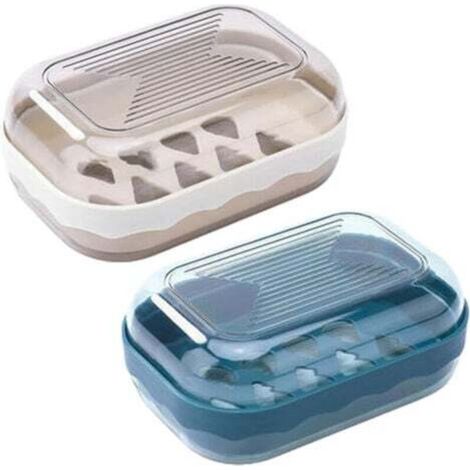 [NON UTILIZZATO] Porta sapone portatile da viaggio con coperchio, impermeabile, ideale per casa, viaggi, campeggio e altre attività all'aperto (blu scuro e grigio)