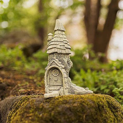 Stone Effect Fairy House Resin Statues Outdoor Ornaments - Weatherproof Outdoor Fairy Garden Ornaments Sculpture for Patio, Yard, Lawn, Grave Ornaments, Garden Decor Outdoor Decorations (1/5)