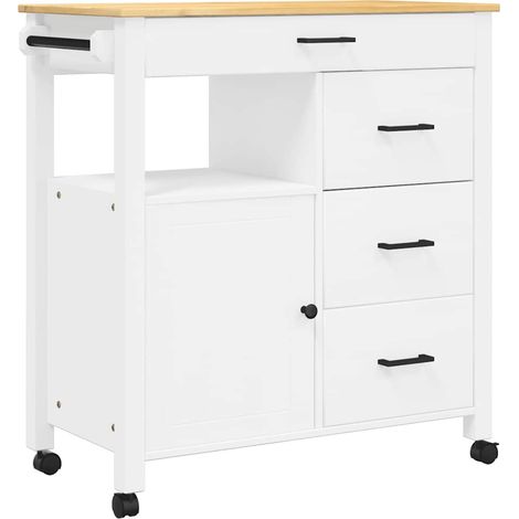 Chariot de cuisine,Chariot de Service,Desserte Cuisine MONZA 84x40x90 cm bois massif de pin CFW33490 (1/5)