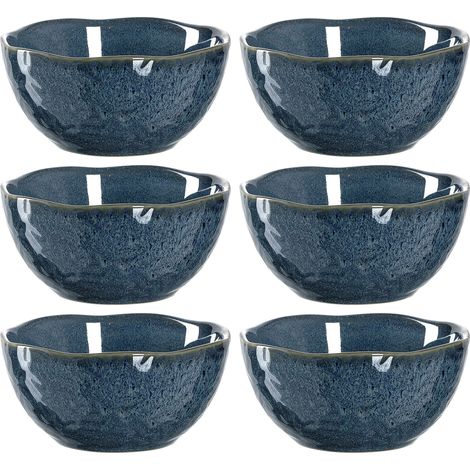 Lot de 6 bols à dessert, à céréales, à collation, en céramique, passent au lave-vaisselle, bleu, Ø 12 cm, 380 ml (1/5)