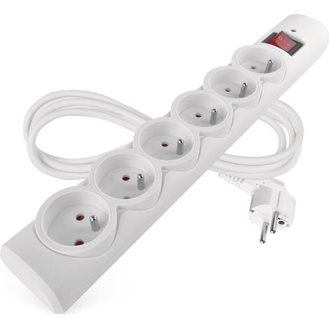 multiprise parafoudre avec LED, 6 Prises françaises 45°, câble 1,5m, Interrupteur, sécurité Enfants, 2300W/10A, PVC, intérieur, Blanc (1/5)