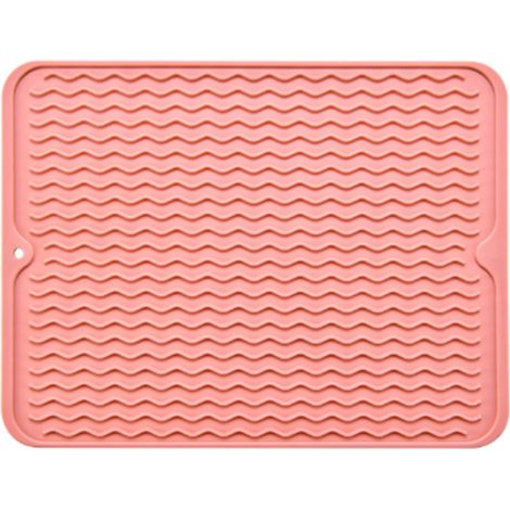 Lot de 2 tapis de table en caoutchouc isolant antidérapant, imperméable, résistant à la chaleur, pour égoutter la vaisselle, rose, cuisine (1/5)