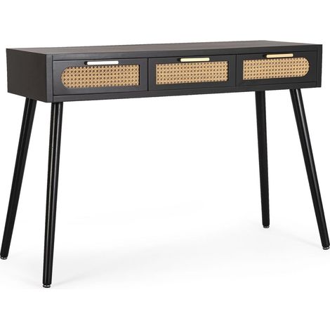 Consola moderna con detalles de ratán negro 110x40x78 Josine YES (1/5)