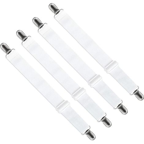 Sábana ajustable (65 cm a 200 cm) - Cierre de correa ajustable para sábanas, sofás y fundas de tabla de planchar (juego de 4, blanco) - DPZO (1/4)