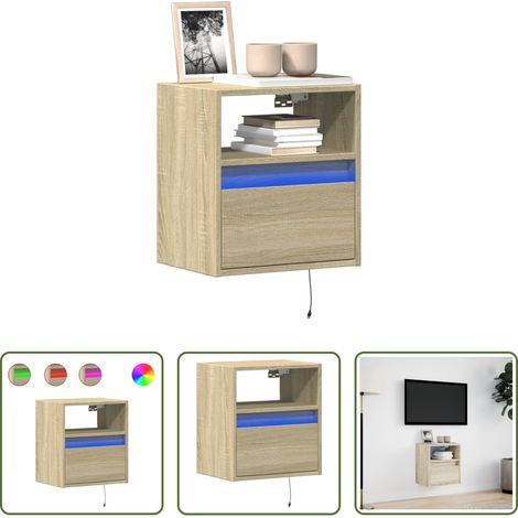 vidaXL Wohnzimmermöbel - TV-Wandschrank mit LED-Beleuchtung Sonoma 41x31x45 cm (1/5)