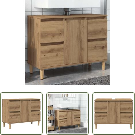 vidaXL Eukalyptus -  Waschbeckenunterschrank Artisan-Eiche 80x33x60 cm Holzwerkstoff (1/5)