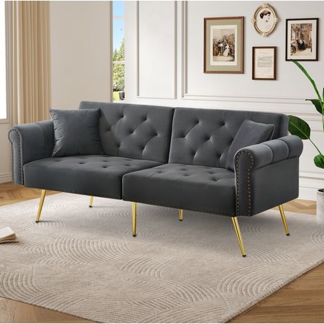Sofá cama doble reclinable terciopelo gris antiguo OKMYHOME (1/5)