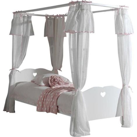 Pack - Lit à Baldaquin Enfant, Chevet, Armoire & Voile "Amori" Blanc (1/4)