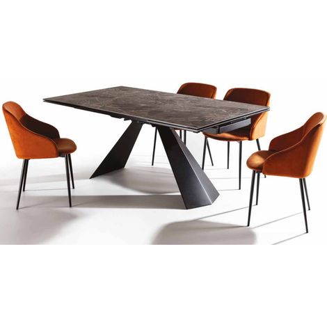 Table extensible 160-240cm céramique marron marbre brillant et pieds métal noir Kylane (1/5)