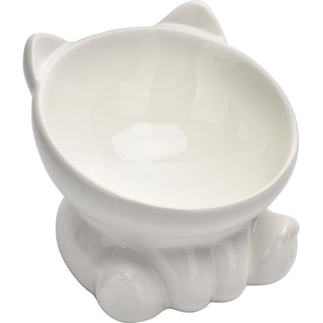 Gamelle surélevée en céramique inclinée anti-vomissement et protège la colonne vertébrale de l'animal de compagnie, gamelles pour chat et chiot, passe au micro-ondes et au lave-vaisselle (blanc) (1/2)