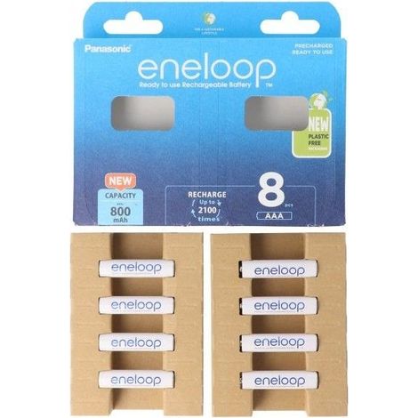 Panasonic BK-4MCDE-8BE Eneloop Batterie Ricaricabili Micro AAA NiMH 1,2V 800mAh 2100 Cicli 8 Pezzi colore Bianco (1/2)
