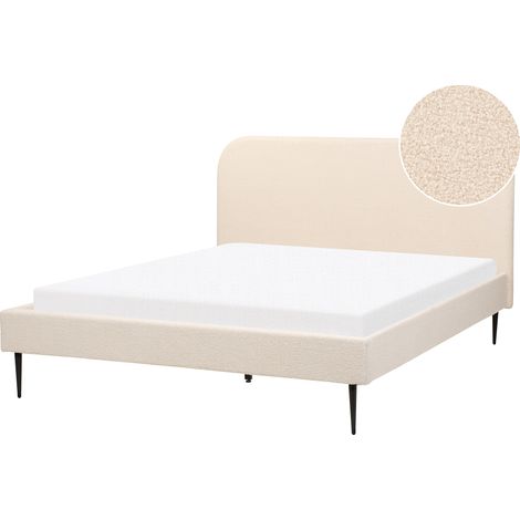 Cama con somier 160 x 200 cm minimalista tapizada cabecero base listones bouclé beige Flayat