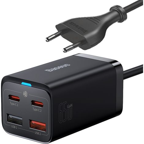 Caricabatterie da muro rapido GaN3 Pro 2x USB-C / 2x USB 65W PD QC + cavo USB-C 1m nero (1/5)
