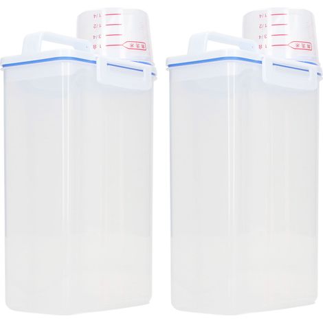 Bac de Rangement pour Riz 2,5L Lot de 2 Distributeur de Grains en Plastique avec Bec Verseur pour Riz Haricots Céréales Aliments Secs (1/5)