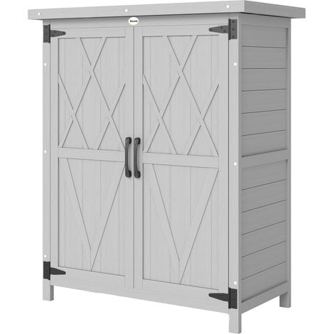 Gartenschrank mit 3 Einlegeböden, 2 Türen, wasserdichtem, verzinktem Blechdach, massivem grauen Holz, 75 x 40 x 90 cm