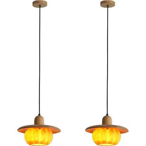 Lot de 2 lustres de 28 cm, Suspension, Plafonnier suspendu, Suspension avec abat-jour citrouille en résine, 3 températures de couleur réglables (1/5)