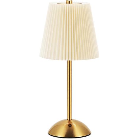 Lampe de table rechargeable sans fil avec commande tactile 3 couleurs, finition laiton vintage, abat-jour en tissu pour chambre et salon (1/5)