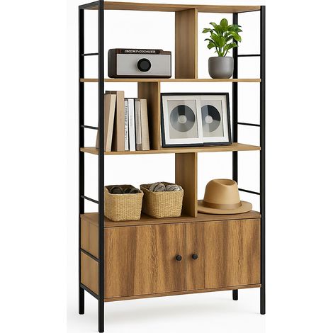 Étagère, H x L x P : 154,5 x 74 x 30 cm, 3 Niveaux Ouverts, Style Industriel, Marron/Noir (1/5)