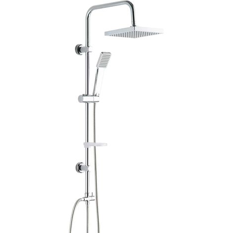 Bagnoclic – Colonne de douche sans robinetterie en acier inoxydable – Pomme carrée anti-calcaire – Flexible argenté 150 cm – Installation facile