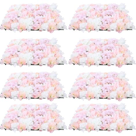 Pannelli da parete con fiori artificiali di rose rosa e bianche da 8 pezzi, 40x60 cm, decorazioni floreali per matrimoni, feste e foto (rose rosa e bianche)