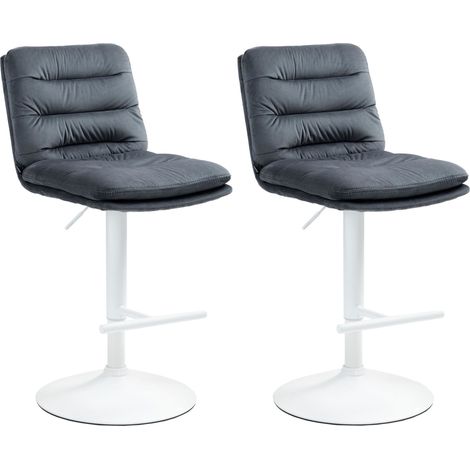 Set di 2 sgabelli da bar con poggiapiedi e schienale seduta imbottita in velluto grigio scuro e metallo bianco 100006751