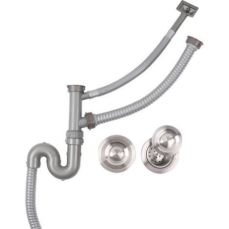 Tuyau Évier Double Réservoir Raccords De Tuyau Extensible Evier De Cuisine Flexible Tuyau De Vidange Siphon S Siphon Salle De Bains Vidange Plomberie (1/5)